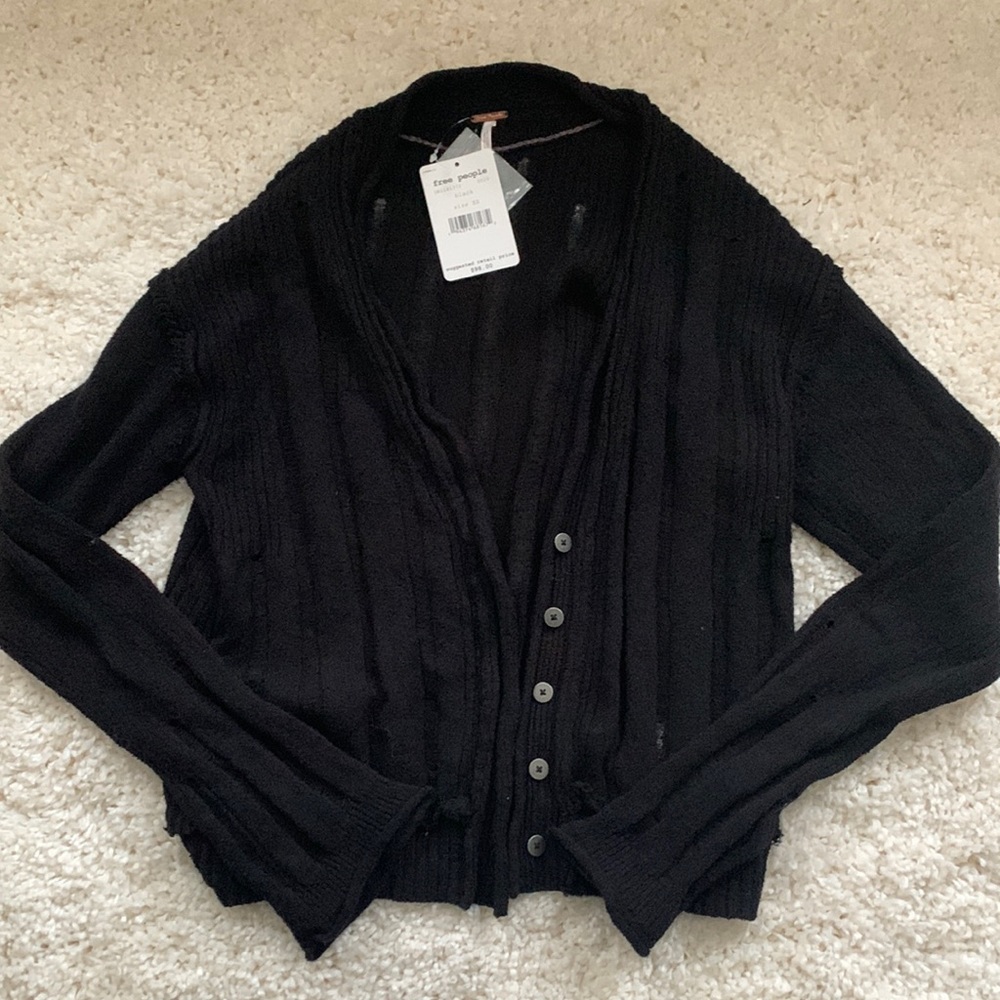 Free People retro-style black cardigan - NWT